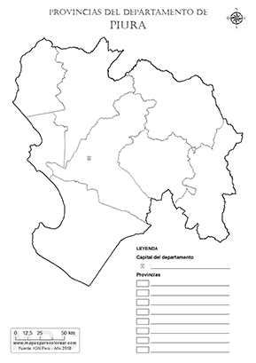 Mapa de provincias de Piura para colorear y completar la leyenda.