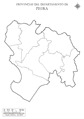 Mapa de provincias del departamento de Piura sin nombres - para completar y colorear.