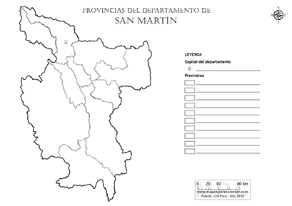 Mapa de provincias de San Martín para colorear y completar la leyenda.