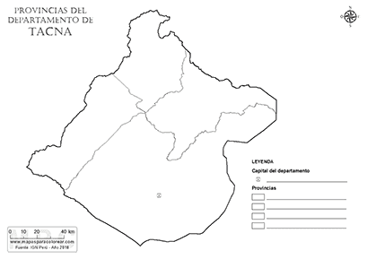 Mapa de provincias de Tacna para colorear y completar la leyenda.