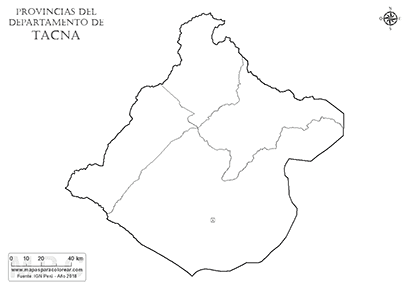 Mapa de provincias del departamento de Tacna sin nombres - para completar y colorear.