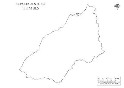Mapa del contorno del departamento de Tumbes para pintar.