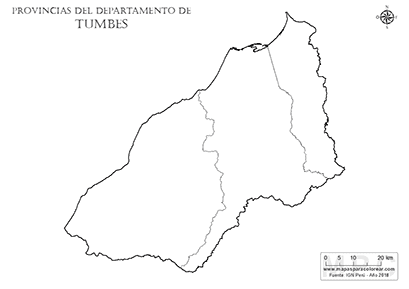 Mapa de provincias del departamento de Tumbes sin nombres - para completar y colorear.