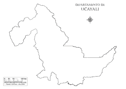 Mapa del contorno del departamento de Ucayali para pintar.