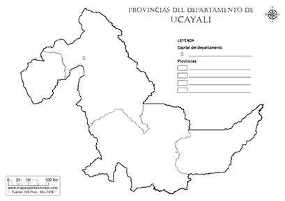 Mapa de provincias de Ucayali para colorear y completar la leyenda.