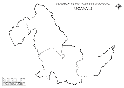 Mapa de provincias del departamento de Ucayali sin nombres - para completar y colorear.