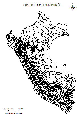 Mapa del Perú por distritos para colorear.