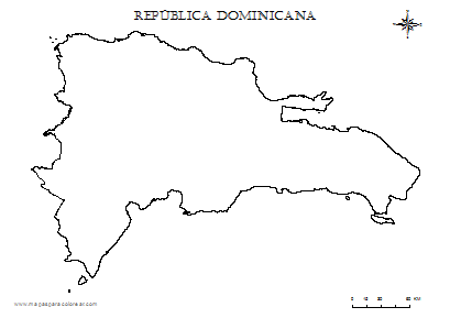 Contorno del mapa de República Dominicana para colorear.