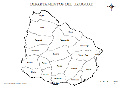 Mapa de departamentos de Uruguay para colorear.