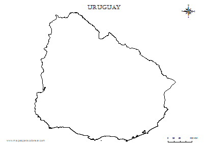 Contorno del mapa de Uruguay para colorear.