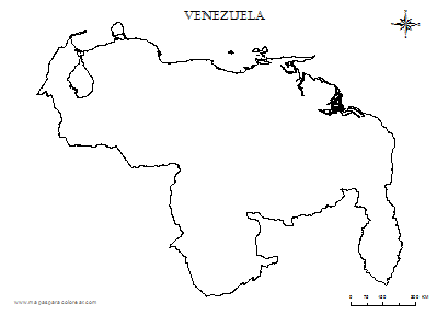 Contorno del mapa de Venezuela con Guyana Esequiba para colorear.