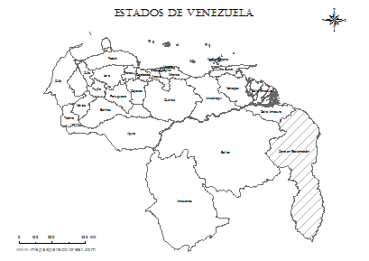 Mapa de Venezuela por estados con región de Esequibo para colorear.
