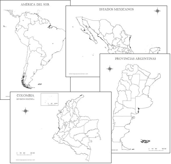 Mapas en blanco para colorear.