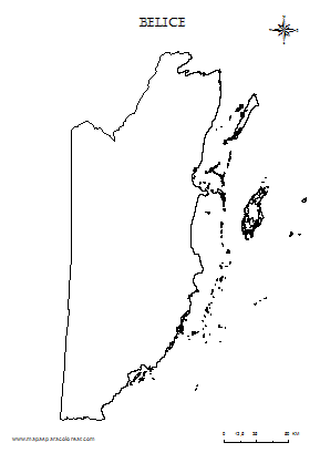 Contorno del mapa de Belice para colorear.