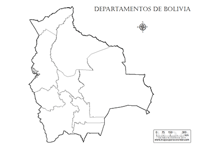 Mapa de Bolivia por departamentos para colorear.