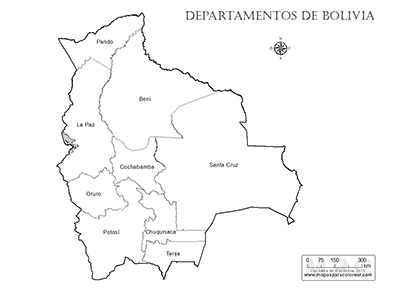 Mapa de departamentos de Bolivia para colorear.