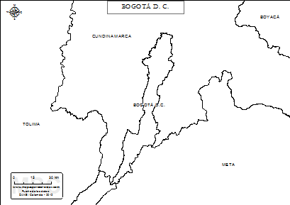 Mapa de Bogotá para colorear.