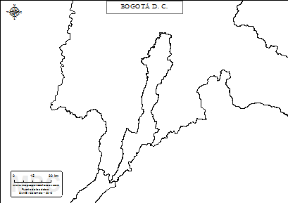 Mapa mudo de Bogotá para completar y colorear.