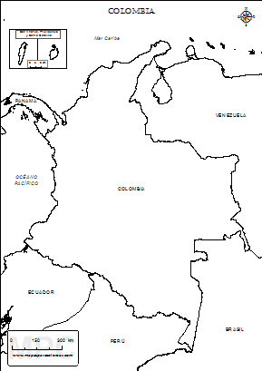 Mapa de Colombia y sus límites para colorear.