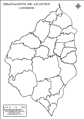 Mapa de muicipios del Atlántico sin nombres para completar y colorear.