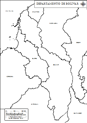 Mapa del departamento de Bolívar para colorear.