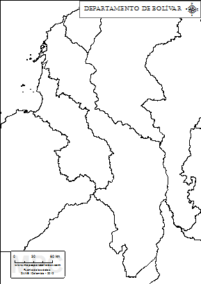 Mapa mudo del departamento de Bolívar para completar y colorear.