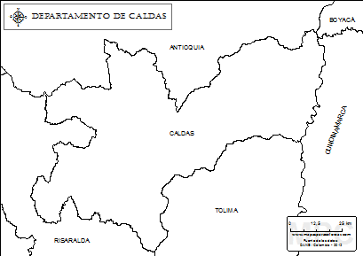 Mapa del departamento de Caldas para colorear.