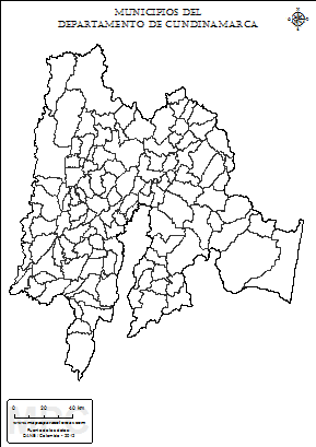 Mapa de muicipios de Cundinamarca sin nombres para completar y colorear.