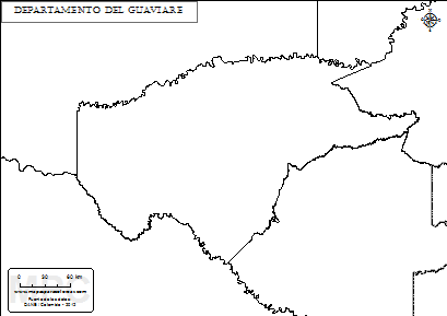 Mapa mudo del departamento del Guaviare para completar y colorear.