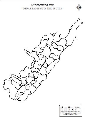 Mapa de muicipios del Huila sin nombres para completar y colorear.