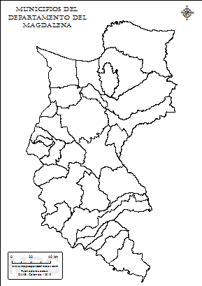 Mapa de muicipios del Magdalena sin nombres para completar y colorear.