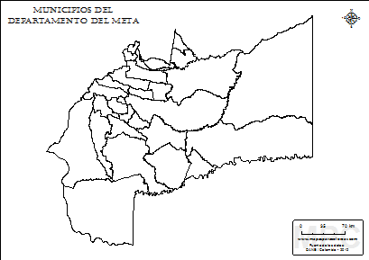 Mapa de muicipios del Meta sin nombres para completar y colorear.