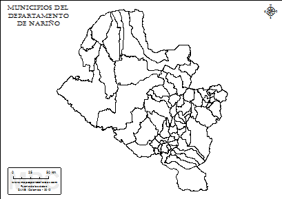 Mapa de muicipios de Nariño sin nombres para completar y colorear.