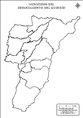 Mapa de muicipios del Quindío sin nombres para completar y colorear.