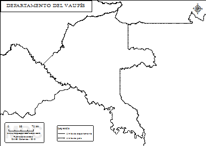 Mapa del departamento del Vaupés para colorear.