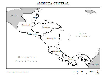 Mapa de América Central en blanco para colorear.