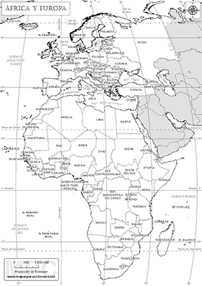 Mapa de África y Europa para colorear.