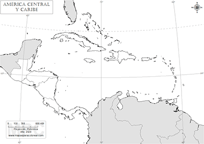 Mapa sin nombres de América Central Y Caribe para completar.