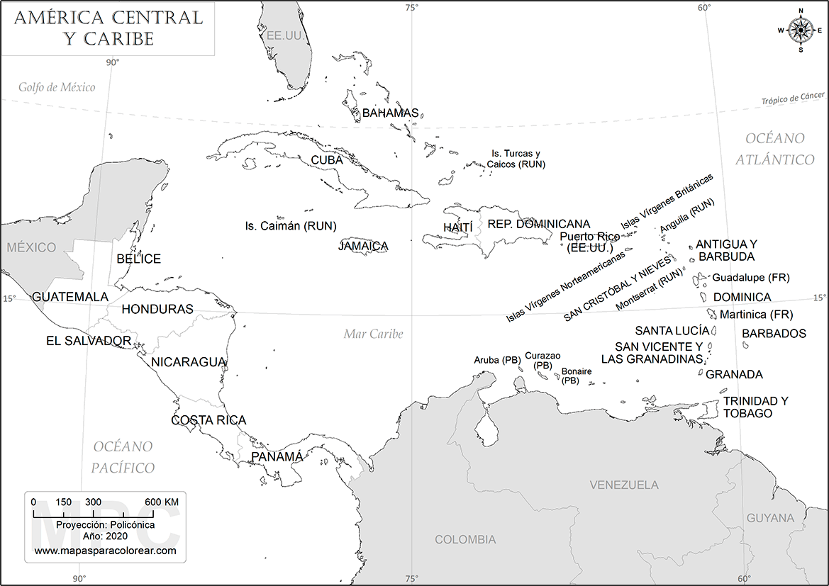 Mapa Del Caribe Para Colorear