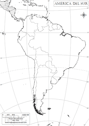 Mapa mudo de América del Sur para completar con nombres.