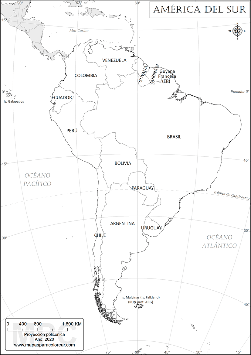Mapas de Américas (norte, sur, central) para colorear