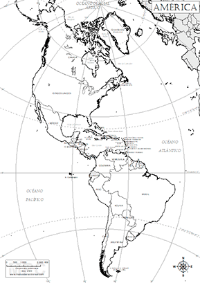 Mapa de las américas con nombres para colorear.