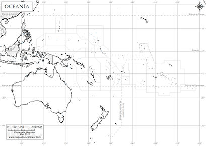 Mapa mudo de Oceanía para completar con nombres y colorear.