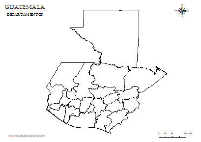 Mapa de Guatemala por departamentos para colorear.