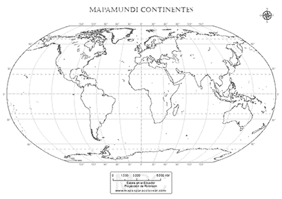 Mapa de continentes sin nombres para completar y colorear.