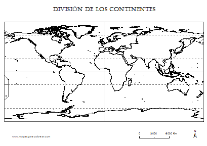 Mapa de continentes para completar con nombres y colorear.