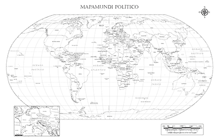 Mapamundi con nombres de los países para colorear