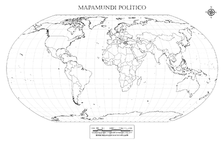 Mapamundi sin nombres para colorear