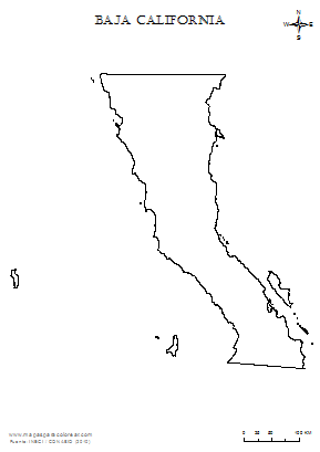 Contorno del mapa de Baja California para colorear.