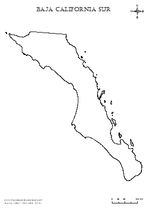 Contorno del mapa de Baja California Sur para colorear.